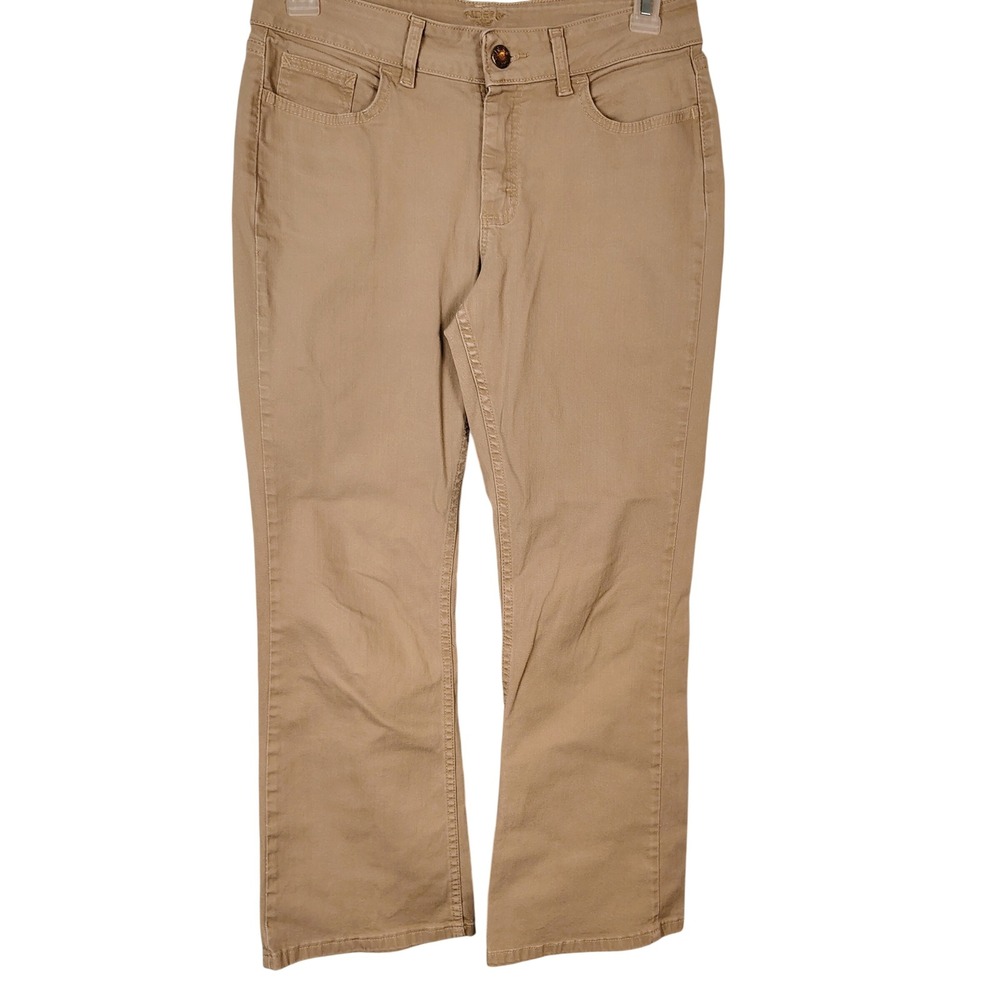 Riders by Lee Womens Khaki Tan Straight Leg Mid Rise Stretch Pants Size 12 Short
